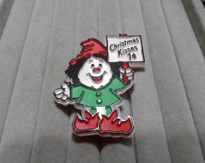 Hallmark 1981 "Christmas Kisses" Cartoon Character Pin in Red and Green, Signed and Dated