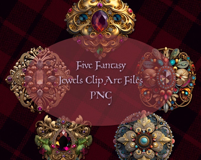 Fantasy Jewels Clip Art Files--Five PNG Files--Instant Download--Commercial Usage