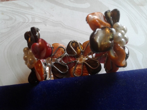 Dramatic Wired Floral Cuff of Freshwater Pearl an… - image 2