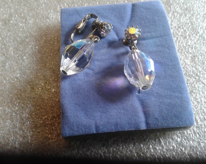AB Crystal and Rhinestone Drop Clip On Earrings