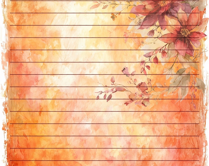Autumn Floral Lined, Unlined, and Plain Writing Papers for Instant Download