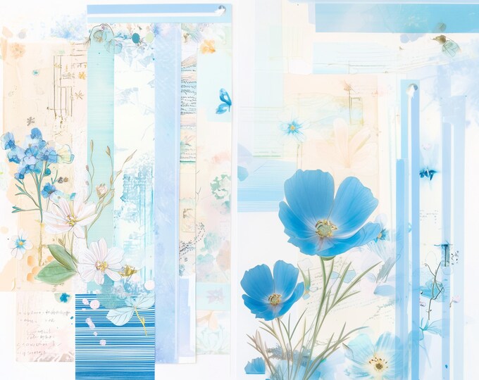Blue Spring Landscape Scrap/Background Papers, 11 x 8.5--JPG FILES--300 DPI