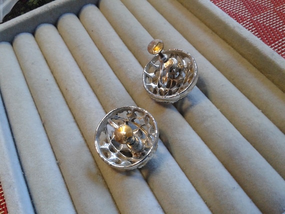 Silvertone Rhinestone Globe or Sectioned Ball Scr… - image 2