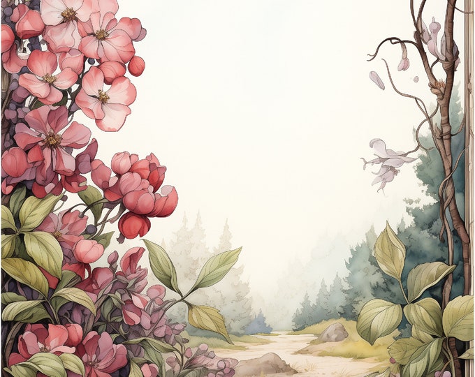 Winsome Floral--Five Beautiful Pastoral Background Digital Papers for Instant Download--JPG Files--8.5 x 11--Commercial Use
