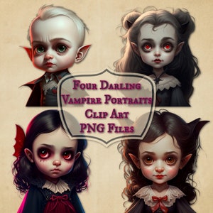 Four Darling Vampire Portraits Clip Art for Instant Download--PNG Files--Commercial Use Permitted