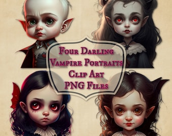 Four Darling Vampire Portraits Clip Art for Instant Download--PNG Files--Commercial Use Permitted