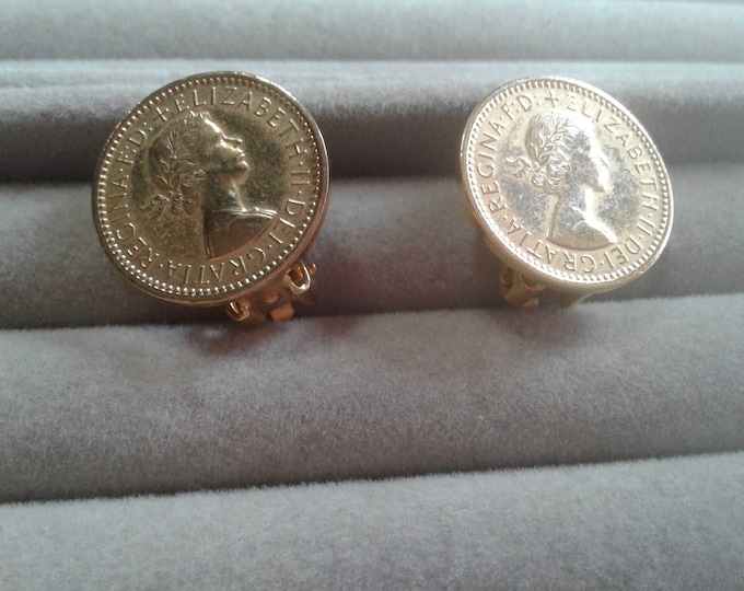 1954 Farthing Piece Clip On Earrings, Queen Elizabeth