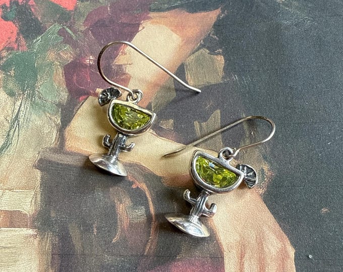 Silpada sterling silver and green crystal cactus margarita drop earrings, signed 925