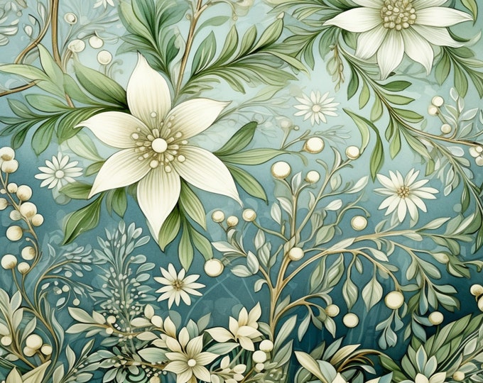 Five Pretty Blue Green Christmas Digital Papers/Backgrounds for Instant Download