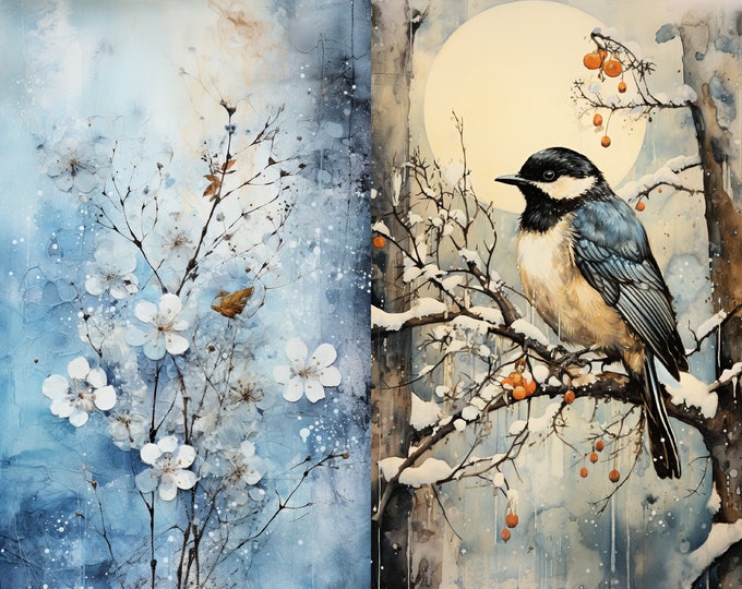 Silent Winter Junk Journal Pages to Print at Home-- 10 Pages-- 5 Sheets