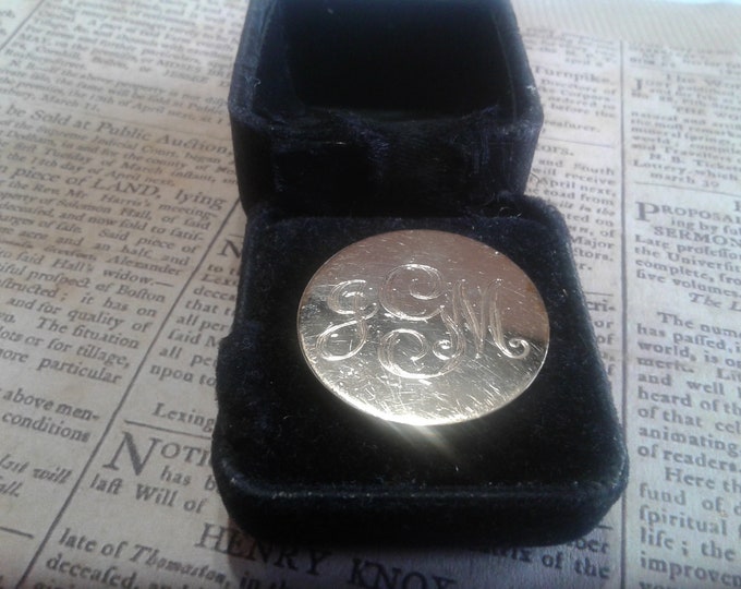 1/20 12K Gold Filled Round Monogram Pin JGM, Marked or Lestage GWU