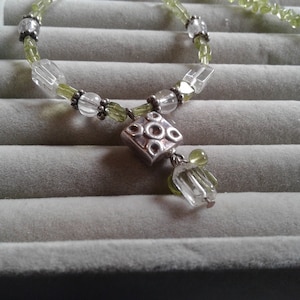 Sterling Silver, Peridot Chip, and Crystal Vintage Handmade &quot;Y&quot; Necklace with a Toggle Clasp, 925