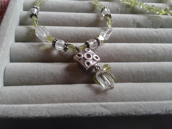 Sterling Silver, Peridot Chip, and Crystal Vintag… - image 1