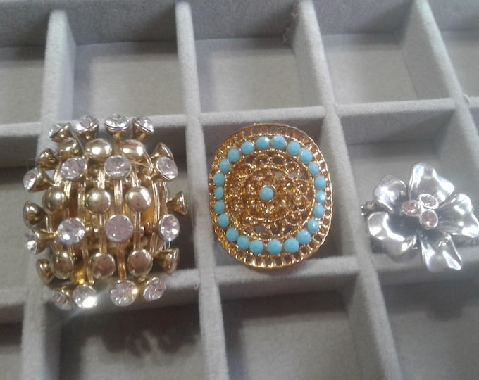 Selection of Stretch Band Statement Rings with Rhinestones, Your Choice