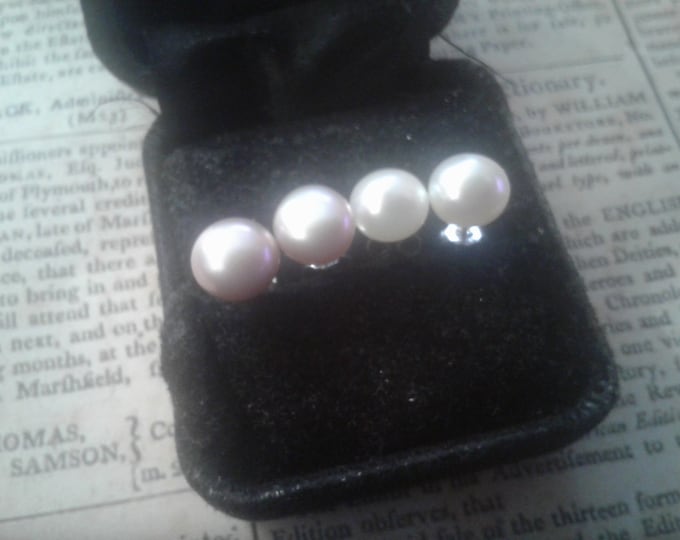 White or Lavender Freshwater Pearl and Sterling Silver Vintage Earrings, 925