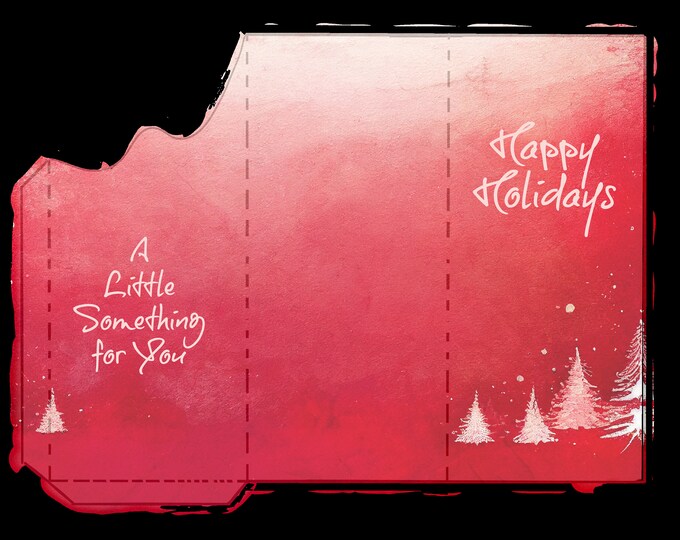 Red Watercolor Trees Happy Holidays Winter Holiday Money Holder Greeting Card Instant Download