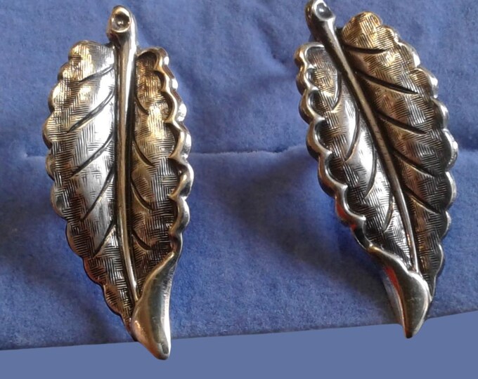 Beaucraft Beau Sterling Leaf Screwback Earrings, Signed