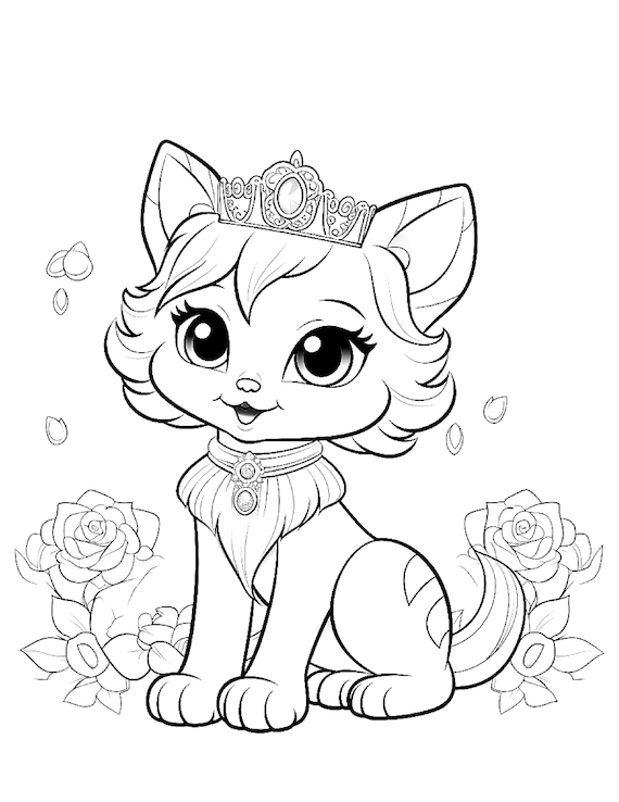 すぐにダウンロードできる子猫のプリンセスのぬり絵 5 枚 - Etsy