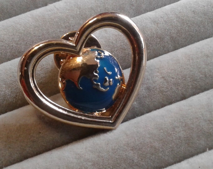 Avon Globe in Heart Pin, Signed