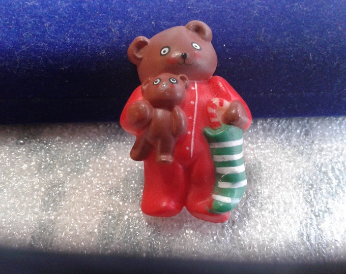 S. Lehman Teddy Bear with Teddy Bear Christmas Pin, Signed, Made in China
