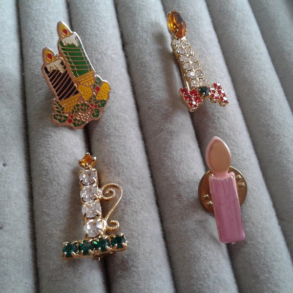 Novelty Christmas Candle Pins in Plastic, Rhinestone, Clearcoat Enamel, Your Choice Mostly 1980s