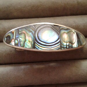 Small Elongated Oval Abalone and Alpaca French Clip Barrette