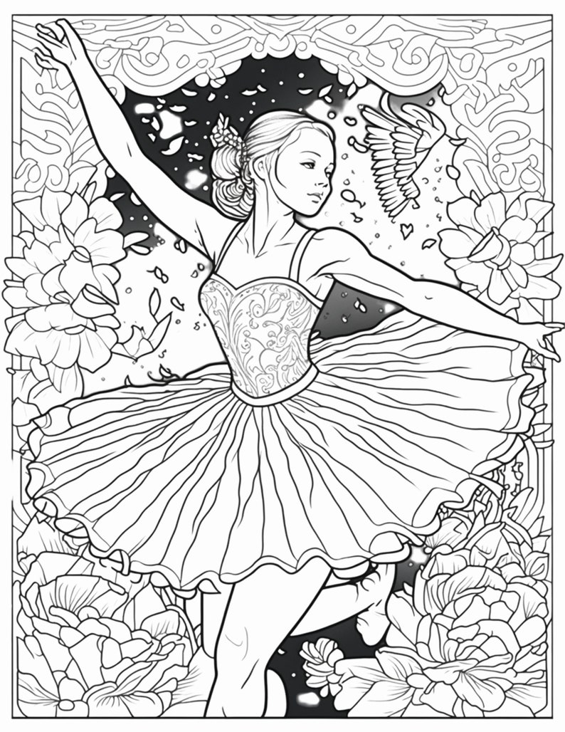 Three Ballerina Coloring Sheets for Instant Download image 1