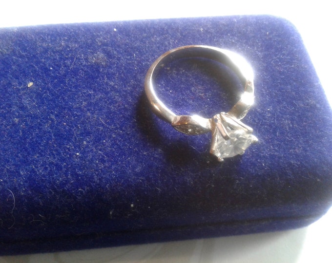 Brilliant Cubic Zirconia Solitaire in Silvertone Setting with Marquise Shaped Pave Accents, Size 9