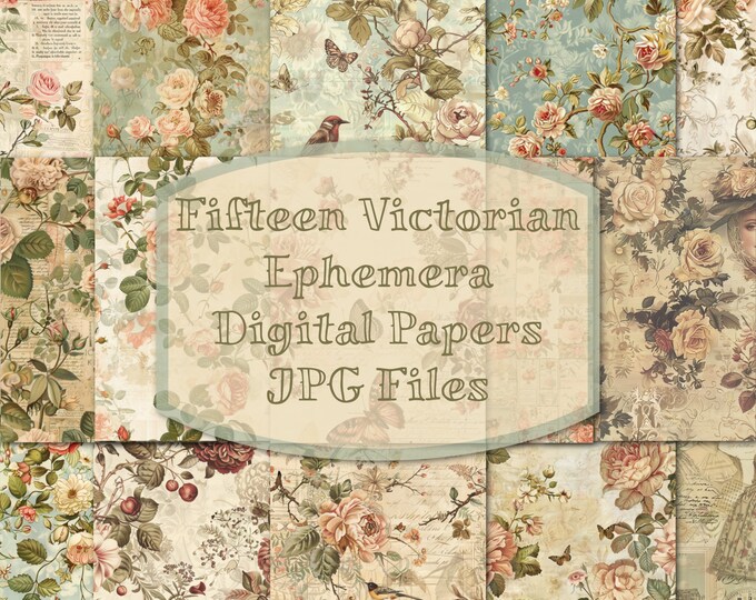 Fifteen Victorian Ephemera Digital Allover Patterned Papers--JPG Files--Seamless--Commercial Use