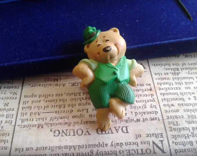 Hallmark 1986 Irish Bear Dancing a Jig Molded Plastic Novelty Pin, Signed and Dated