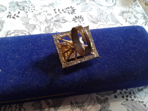 Dramatic Rectangular Champagne Rhinestone Goldton… - image 5