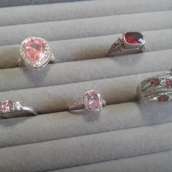 Silvertone Pink and Red Crystal and Cubic Zirconia Simulated Gemstone Statement Rings, Your Choice