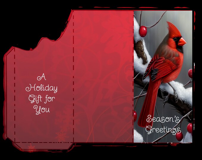 Winter Cardinal Winter Holiday Money Holder Greeting Card Instant Download