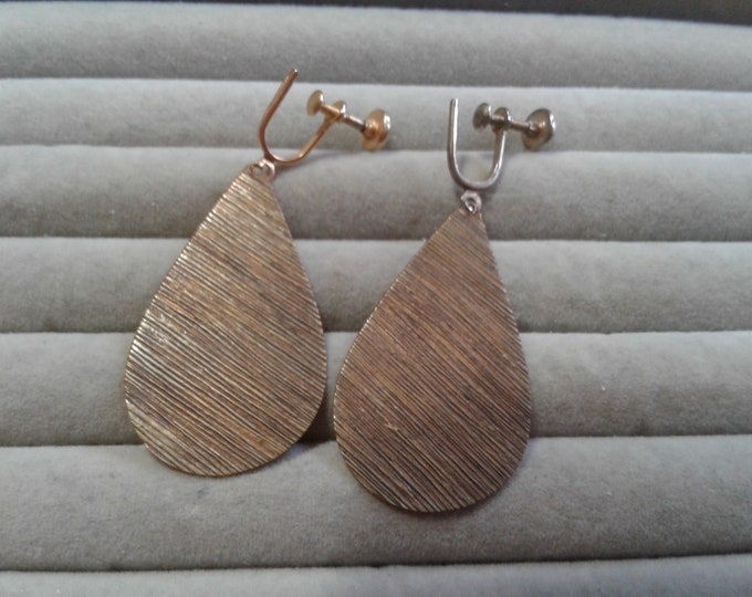 Modernist Screw Back Bronzetone Teardrop Dangle Earrings