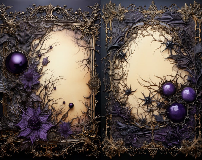 Violet Mystery Collage Background/Junk Journal Pages to Print at Home, 10 Designs. 5 Sheets