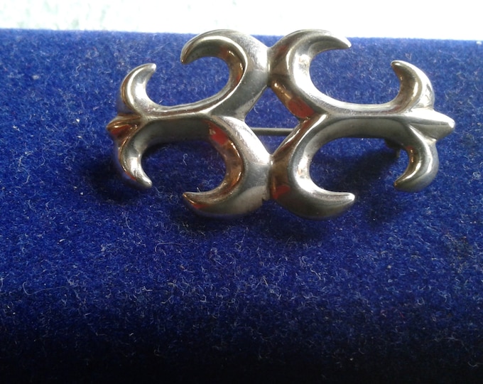 Felix Joe Small Sterling Silver Symmetrical Abstract Cross Brooch, Signed