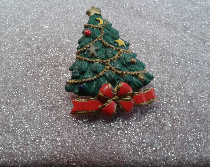 American Greetings Cast Resin Christmas Tree Clutch Pin with Paper Label