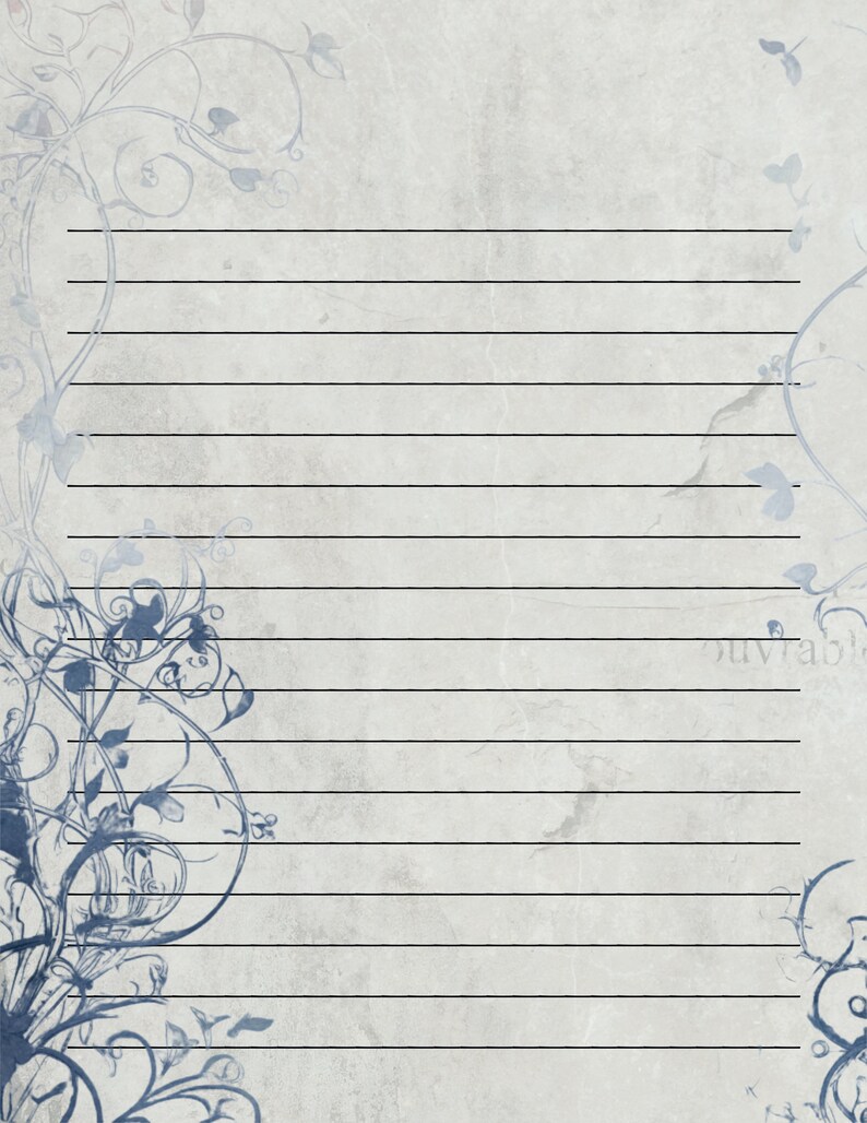 Muted Vine Lined and Unlined Writing Papers for Instant Download in Two ...