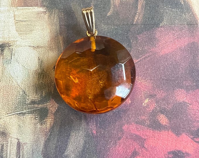 Circular Faceted Amber Pendant on 1/20 14 K Goldfilled Bail, Marked