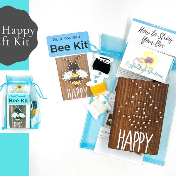 Bee Happy String Art | Bee Craft Kit | Kid DIY Kit | Bee Happy Photo Display | Bee Themed Baby Shower | Spring Craft Kit | Adult Craft Kit