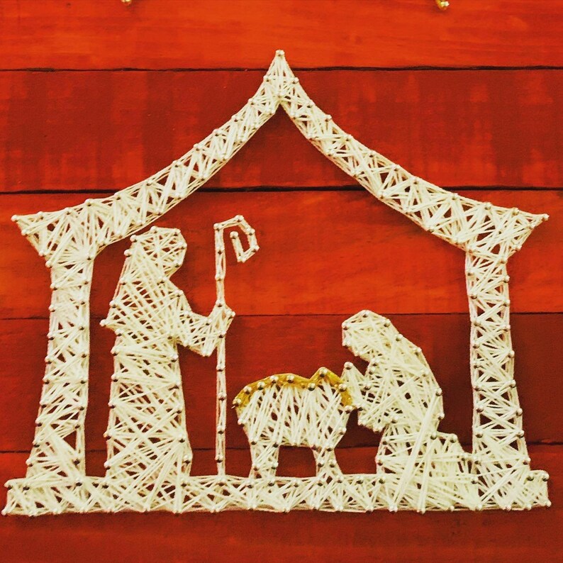 Nativity String Art Sign, Rustic Nativity Scene Decor, Nativity Wall ...