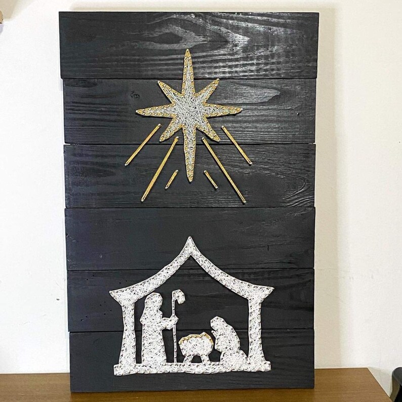 Nativity String Art Sign, Rustic Nativity Scene Decor, Nativity Wall