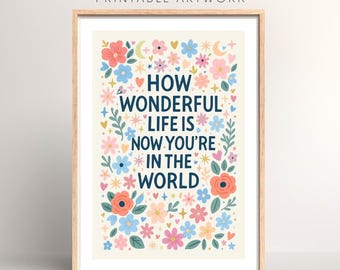 Nursery Quote Print | Floral 'How Wonderful Life Is' (Digital Download)