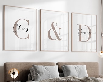 Personalised Couple Prints,Couple Initials,Couple Names, Bedroom Decor,Set of 3 Prints,Couple Gift,Bedroom Prints,Above Bed,Bedroom Wall Art