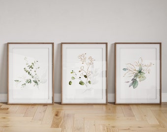 Set of 3 eucalyptus wall art prints, botanical prints, for bathroom, bedroom, living room, dining room, decor, pictures for wall, print set