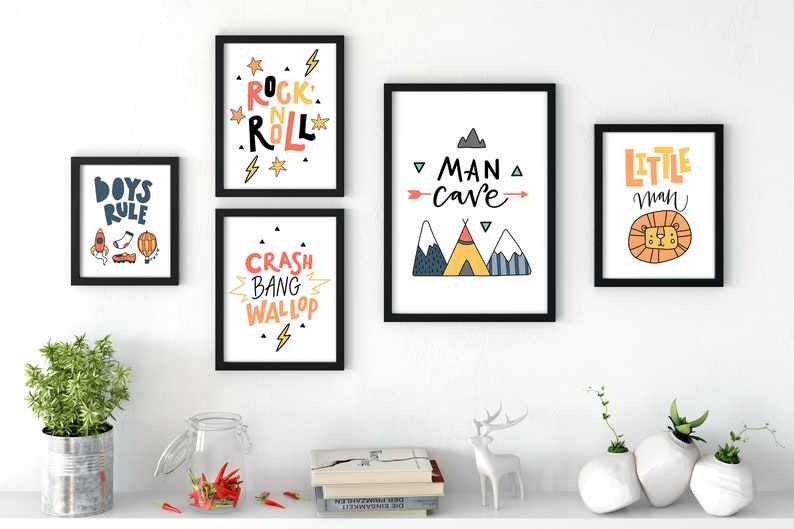 Bright and Colourful Boys Bedroom Wall Art Prints Set of 5 | Etsy