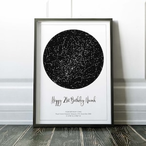 Night Sky Print, Personalised Birthday Gift, The Stars The Day You Were Born, Bespoke, Custom Star Map