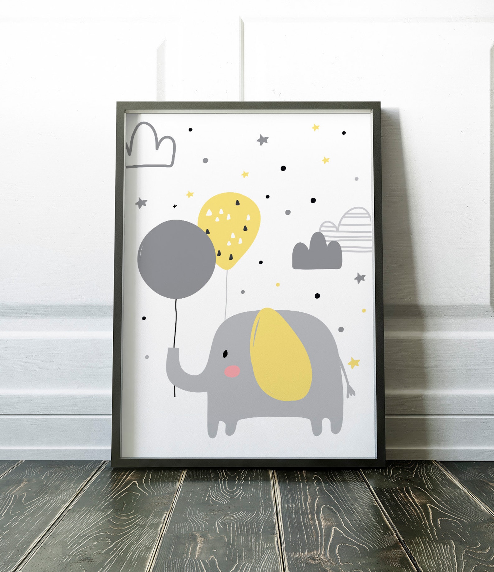 Elephant Nursery Art Grey and Yellow Elephant Nursery Art Etsy UK