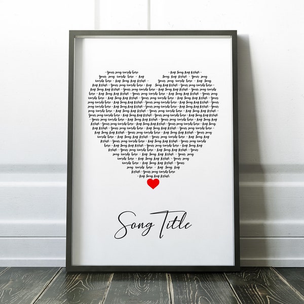 Favourite Song Lyrics in Heart, Personalised Gift, First Dance, 1st Anniversary, Wedding Day, Valentines Day Gift, Birthday