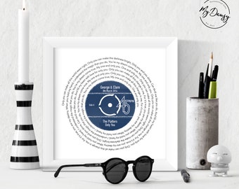 May include: A white framed print featuring a blue and white vinyl record design. The record displays the song "Only You" by The Platters. The text "George & Clare 8th March 2014" is printed on the record.
